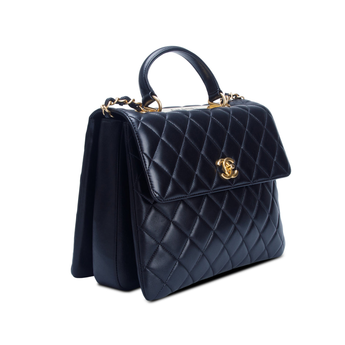 Chanel Black Lambskin Quilted Large Trendy CC Dual Handle Flap w/ Box