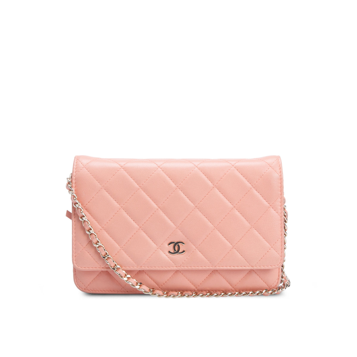 Chanel Peach Quilted Lambskin Wallet on Chain w/ Box & Authenticity Card