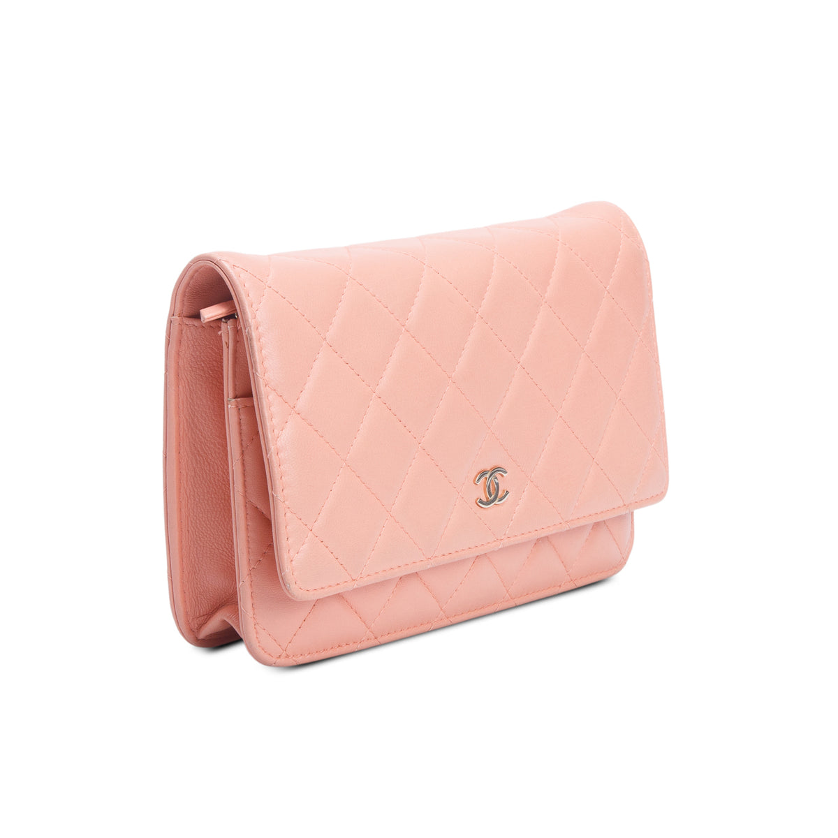 Chanel Peach Quilted Lambskin Wallet on Chain w/ Box & Authenticity Card