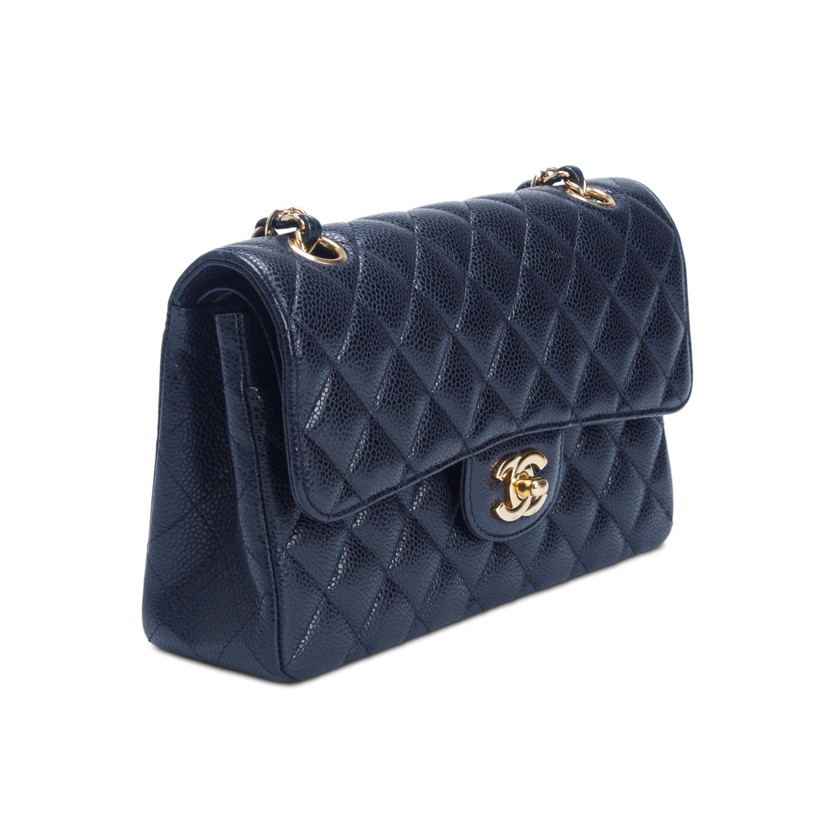 Chanel Black Quilted Caviar Leather Classic Small Double Flap Bag w/ Box & Authenticity Card