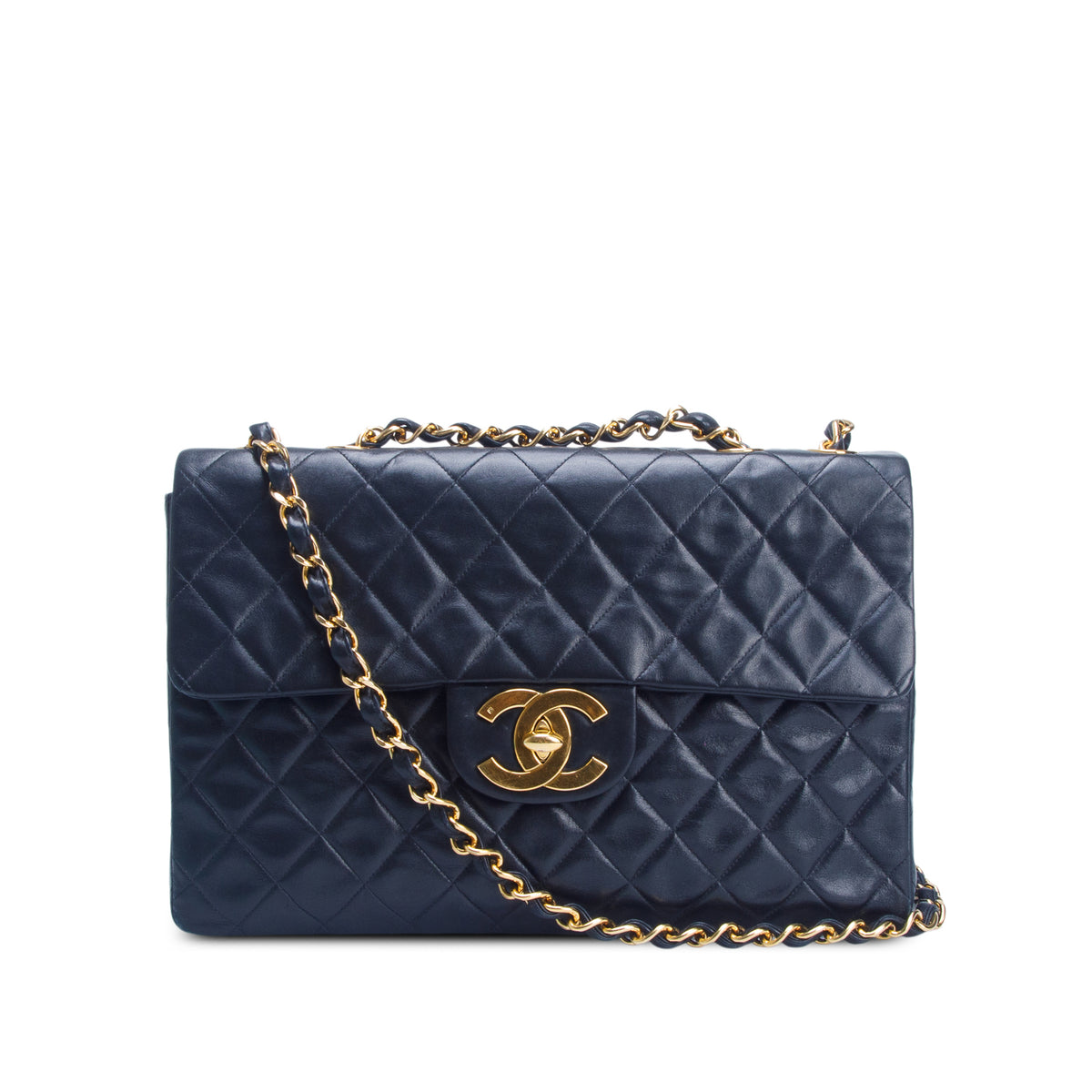 Chanel Vintage Black Lambskin Quilted XL Jumbo Single Flap Bag