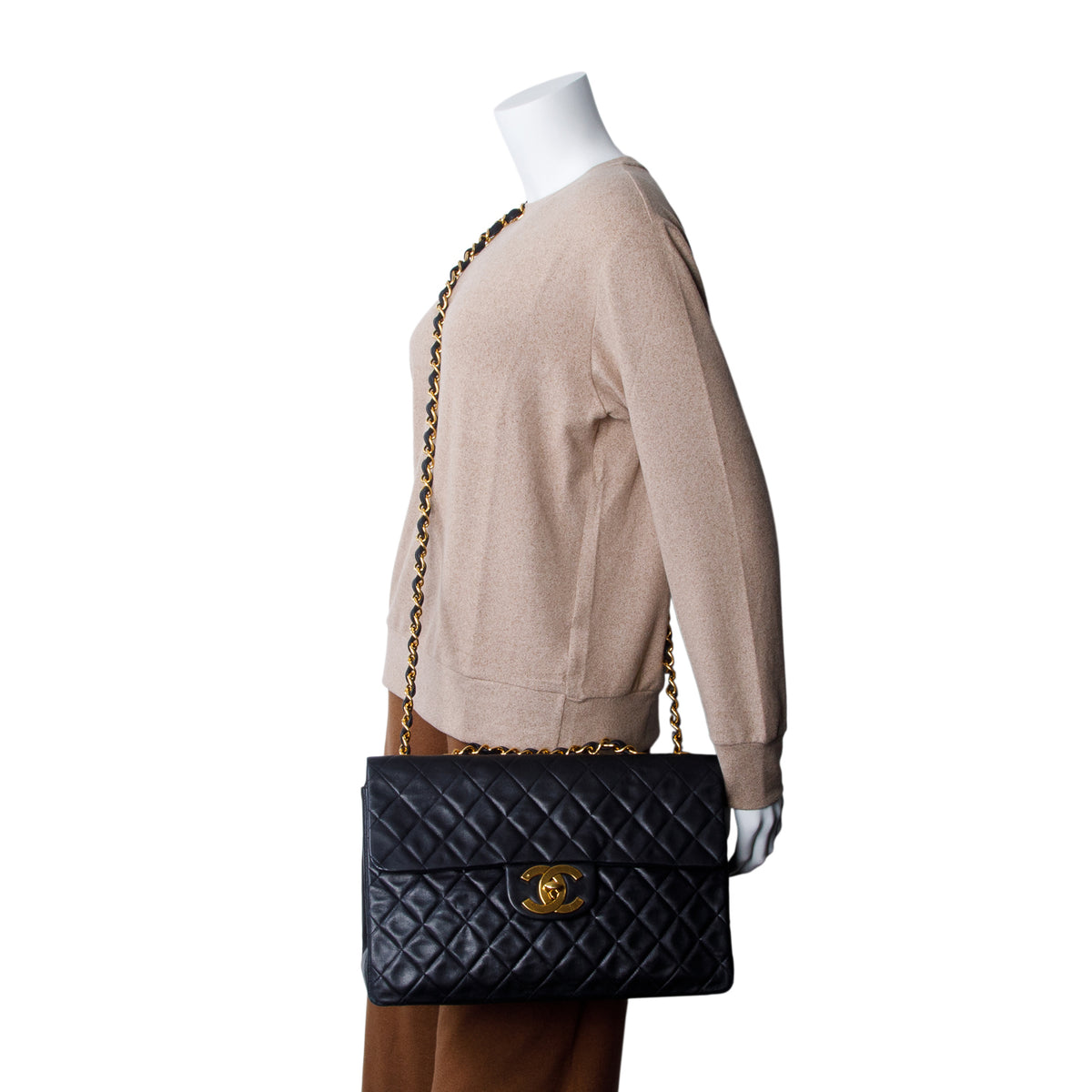 Chanel Vintage Black Lambskin Quilted XL Jumbo Single Flap Bag