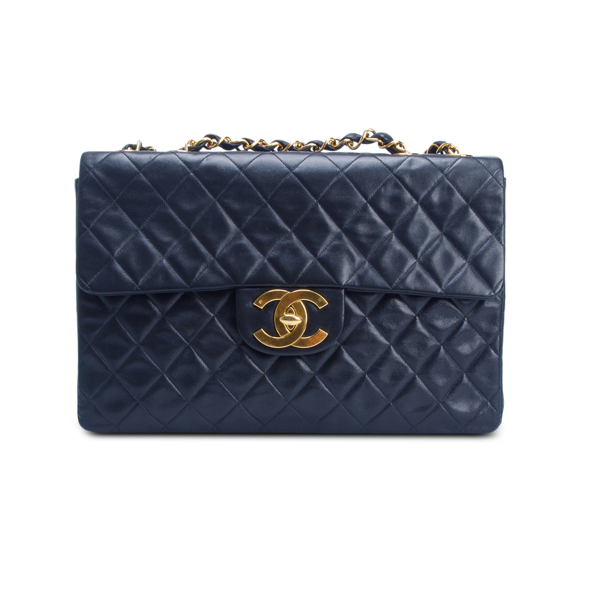 Chanel Vintage Black Lambskin Quilted XL Jumbo Single Flap Bag