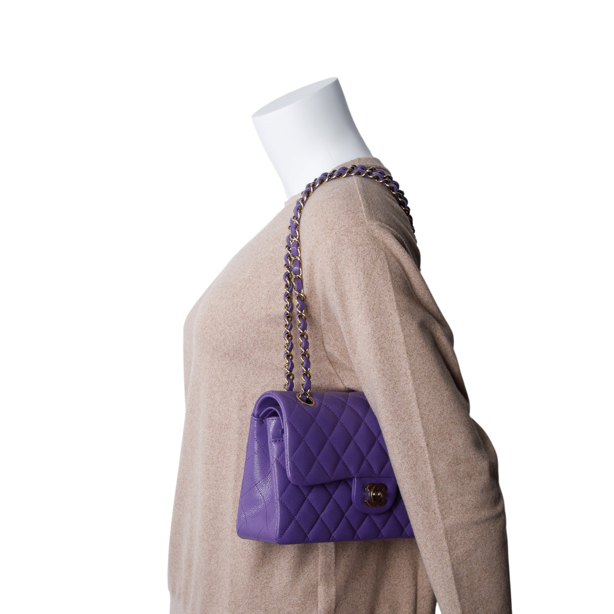 Chanel 2025 Purple Quilted Caviar Leather Classic Small Double Flap Bag w/ Box & Receipt