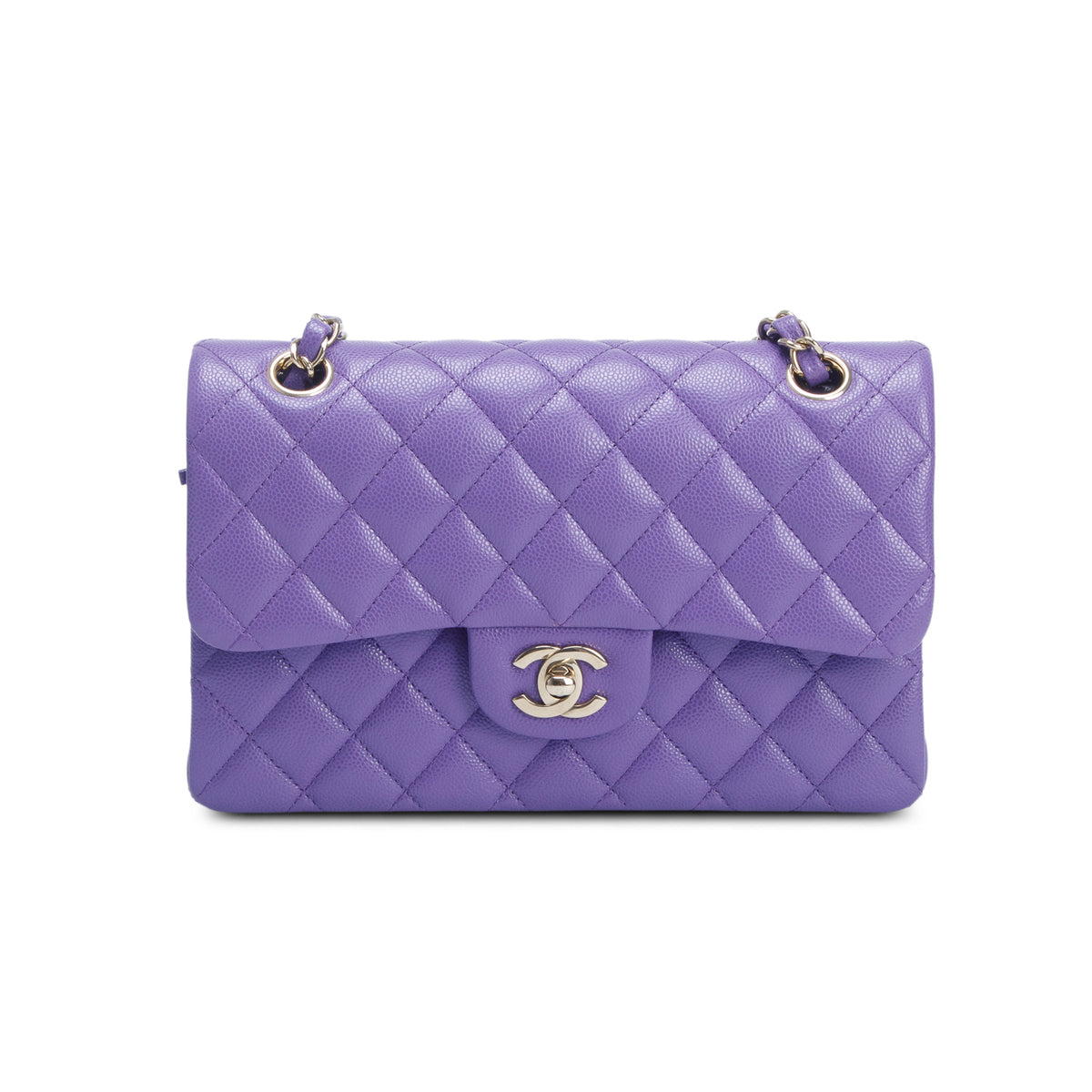 Chanel 2025 Purple Quilted Caviar Leather Classic Small Double Flap Bag w/ Box & Receipt