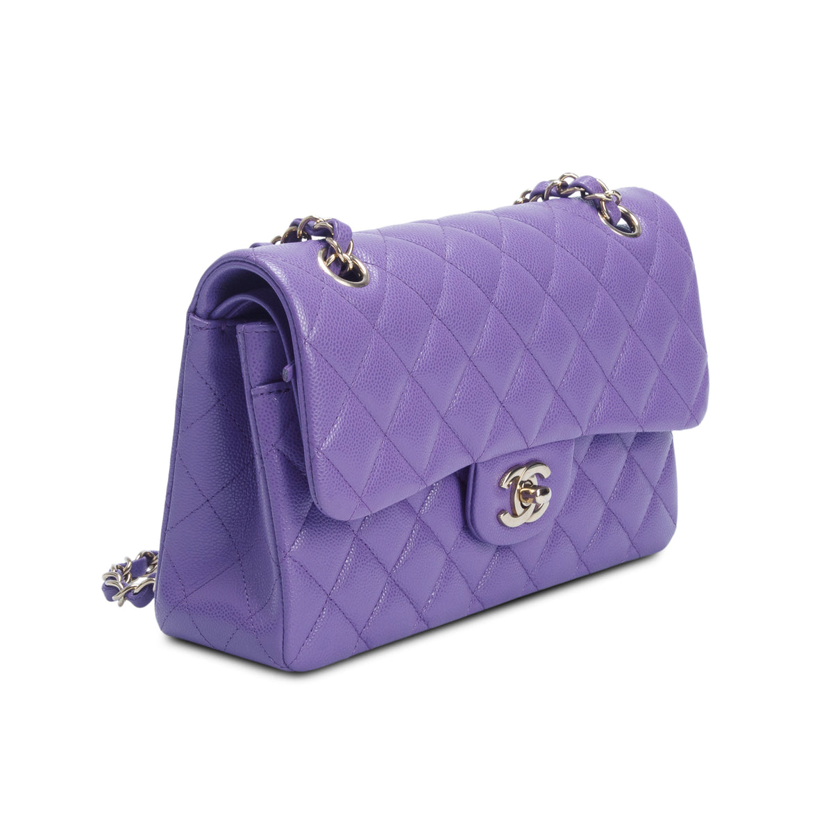 Chanel 2025 Purple Quilted Caviar Leather Classic Small Double Flap Bag w/ Box & Receipt