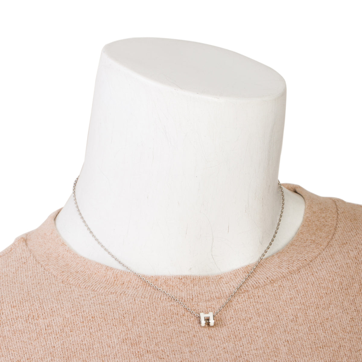 Hermes Palladium Plated White Lacquered Mini Pop H Pendant Necklace