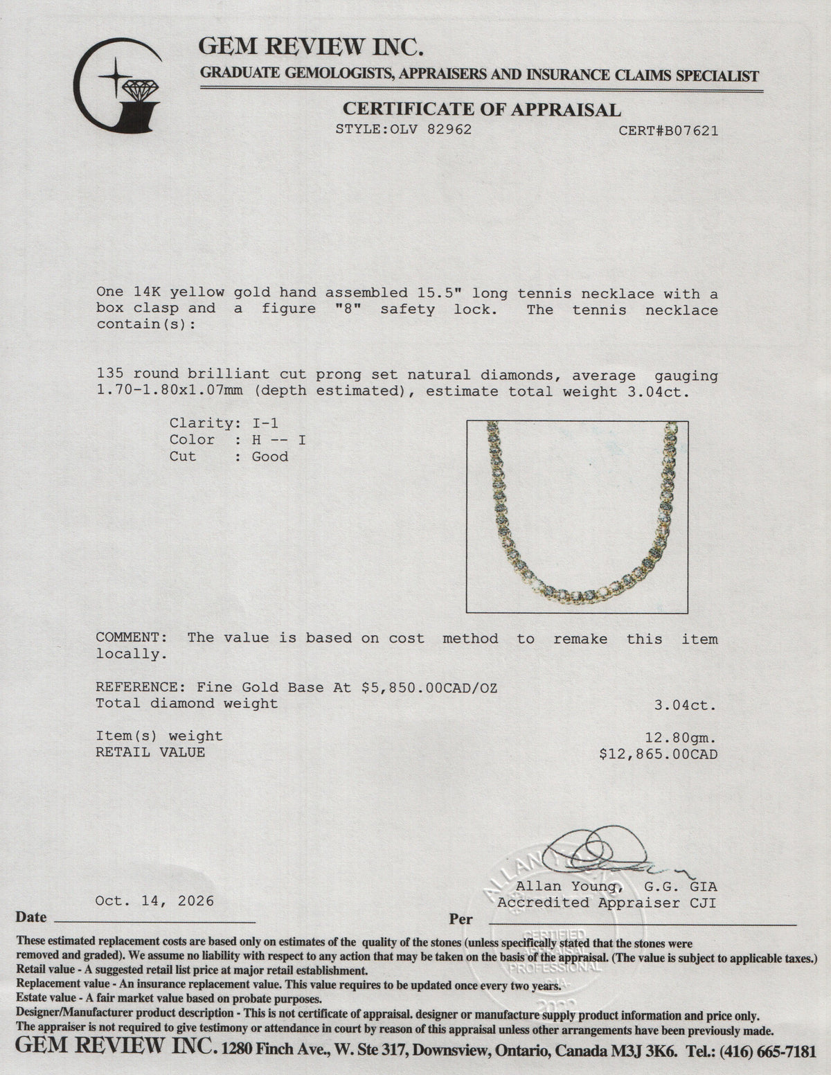 14k Yellow Gold 3.04 tcw. Diamond Tennis Necklace