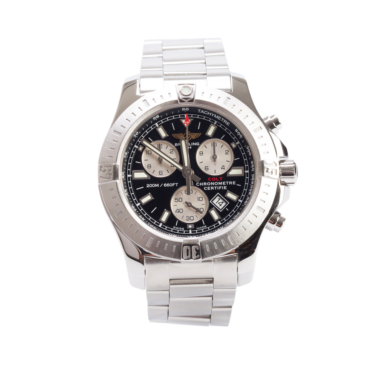 Breitling Stainless Steel Colt 44 MM Chronograph Quartz Watch Black Dial A73388 w/ Box & Papers