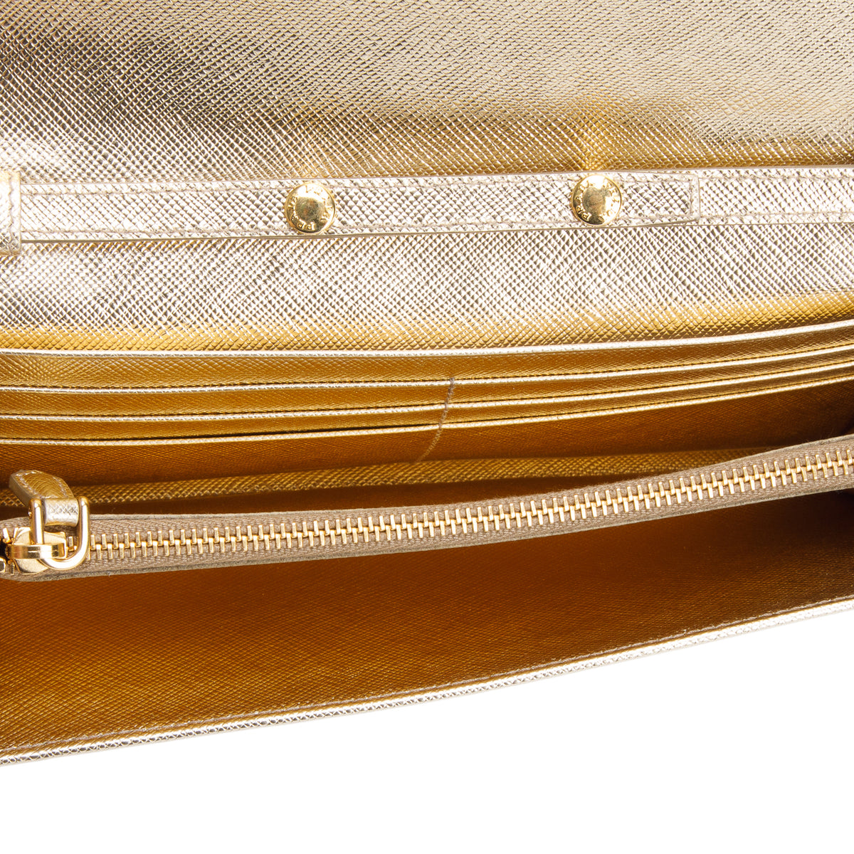 Prada Gold Saffiano Metal Continental Wallet on Chain
