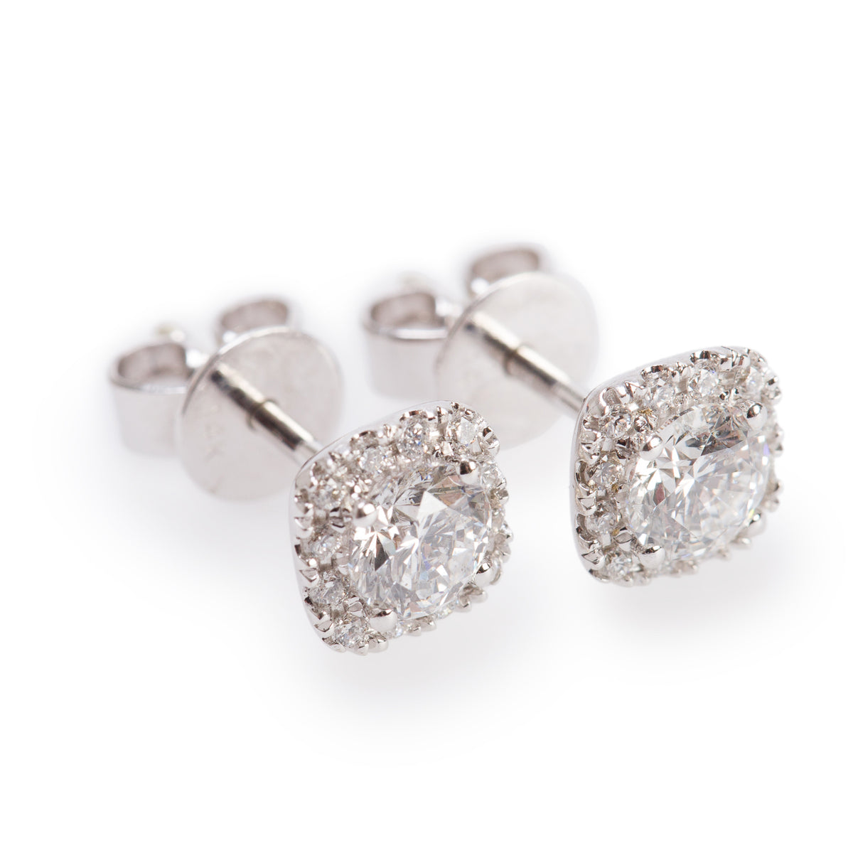 14k White Gold 0.74 tcw. Halo Design Diamond Stud Earrings