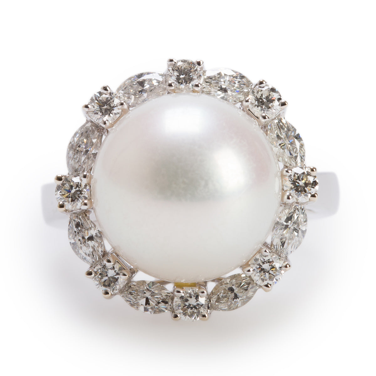 18k White Gold South Sea Pearl & Diamond Cocktail Ring, Size 6