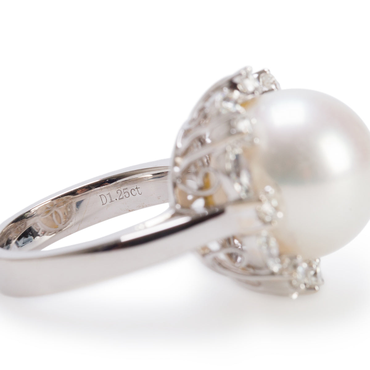 18k White Gold South Sea Pearl & Diamond Cocktail Ring, Size 6