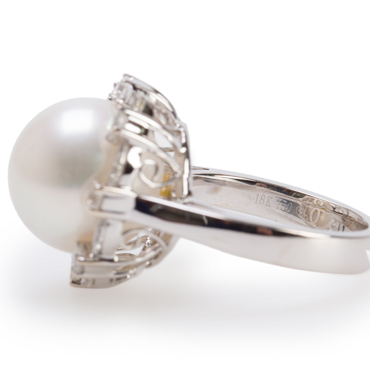 18k White Gold South Sea Pearl & Diamond Cocktail Ring, Size 6