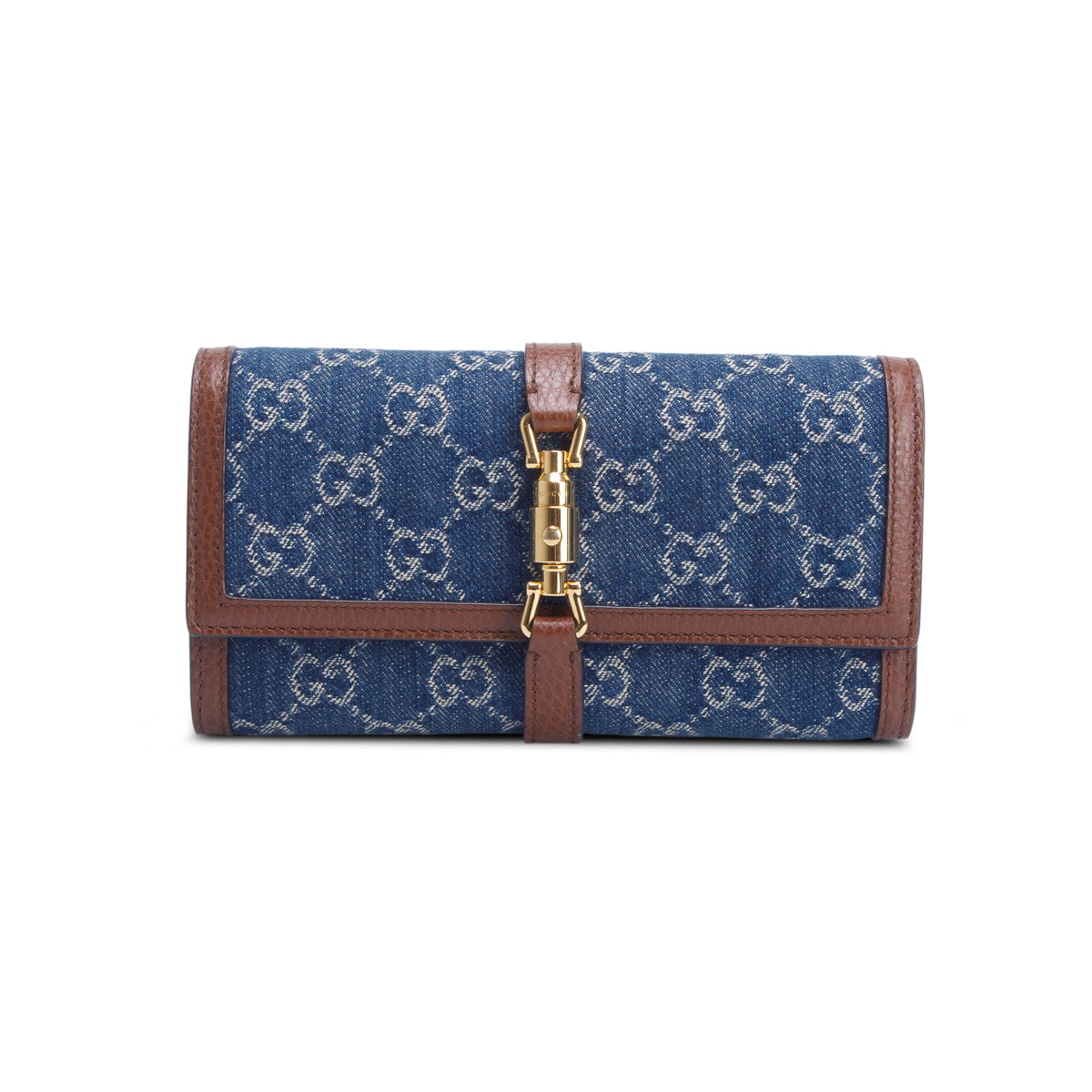 Gucci Blue New Denim GG Monogram Jackie 1961 Chain Wallet
