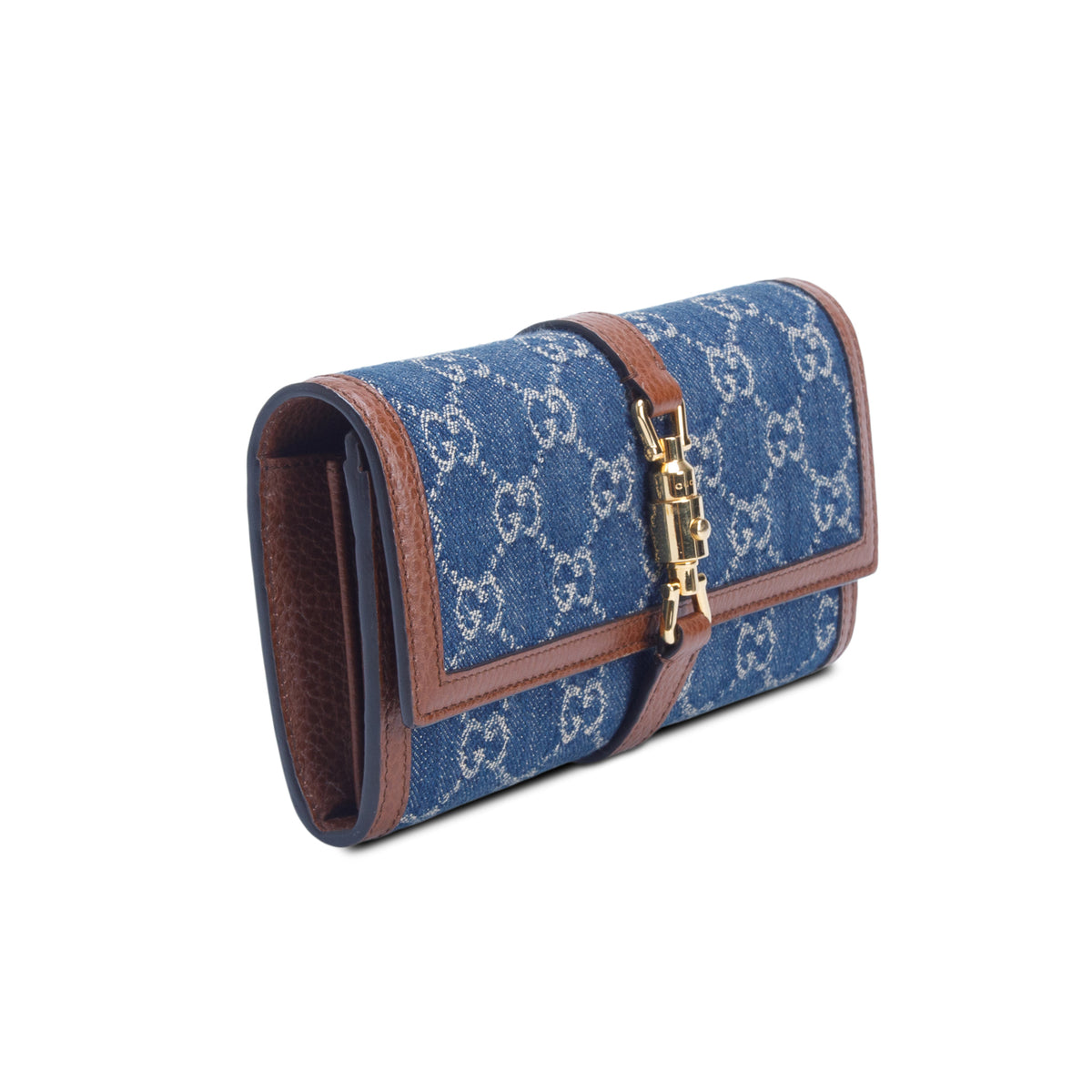 Gucci Blue New Denim GG Monogram Jackie 1961 Chain Wallet