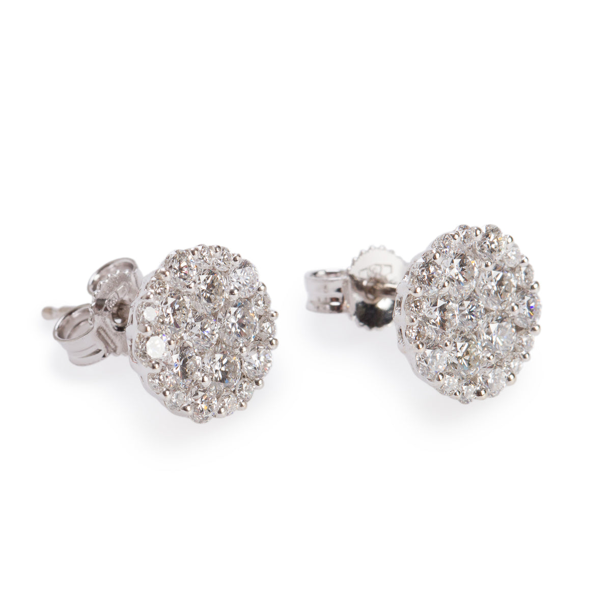 18k White Gold 1.45 tcw. Cluster Diamond Stud Earrings
