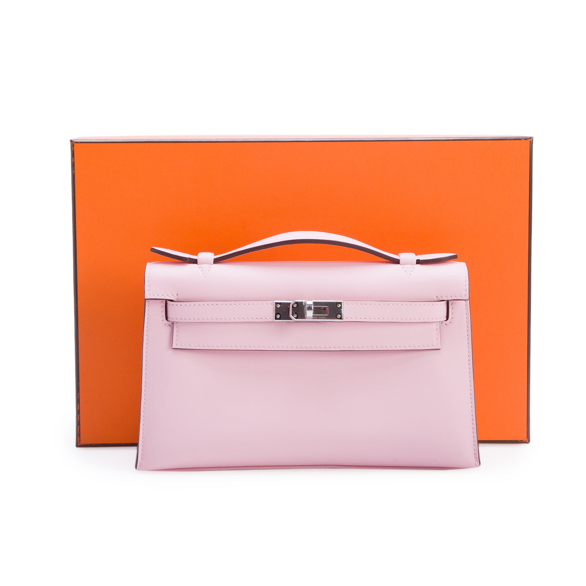 Hermes 2025 Rose Sakura Swift Leather Kelly Pochette Clutch w/ Box