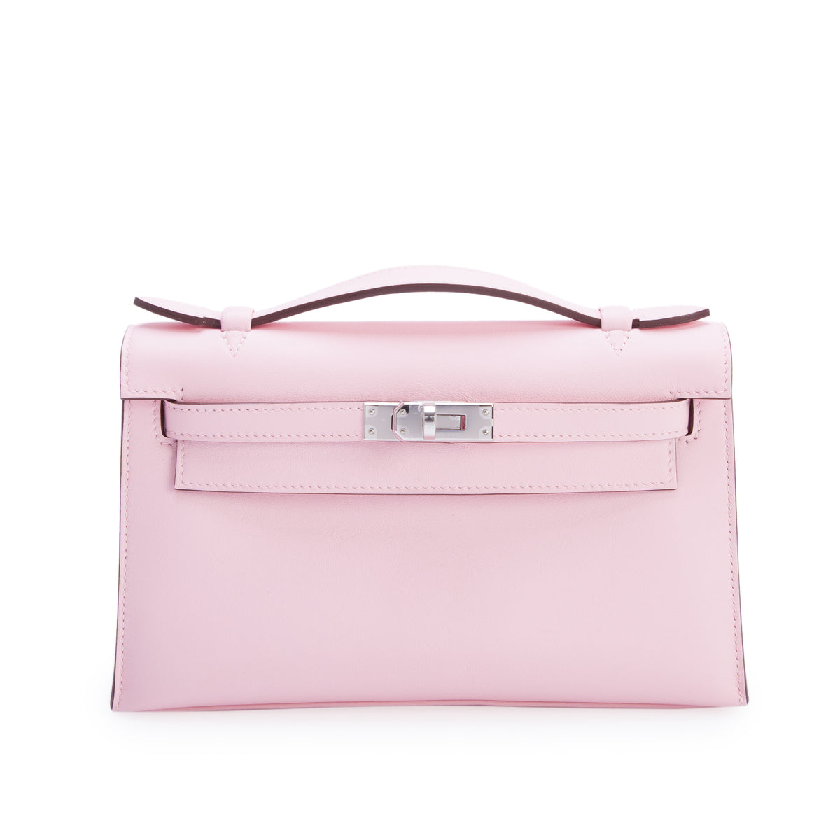 Hermes 2025 Rose Sakura Swift Leather Kelly Pochette Clutch w/ Box