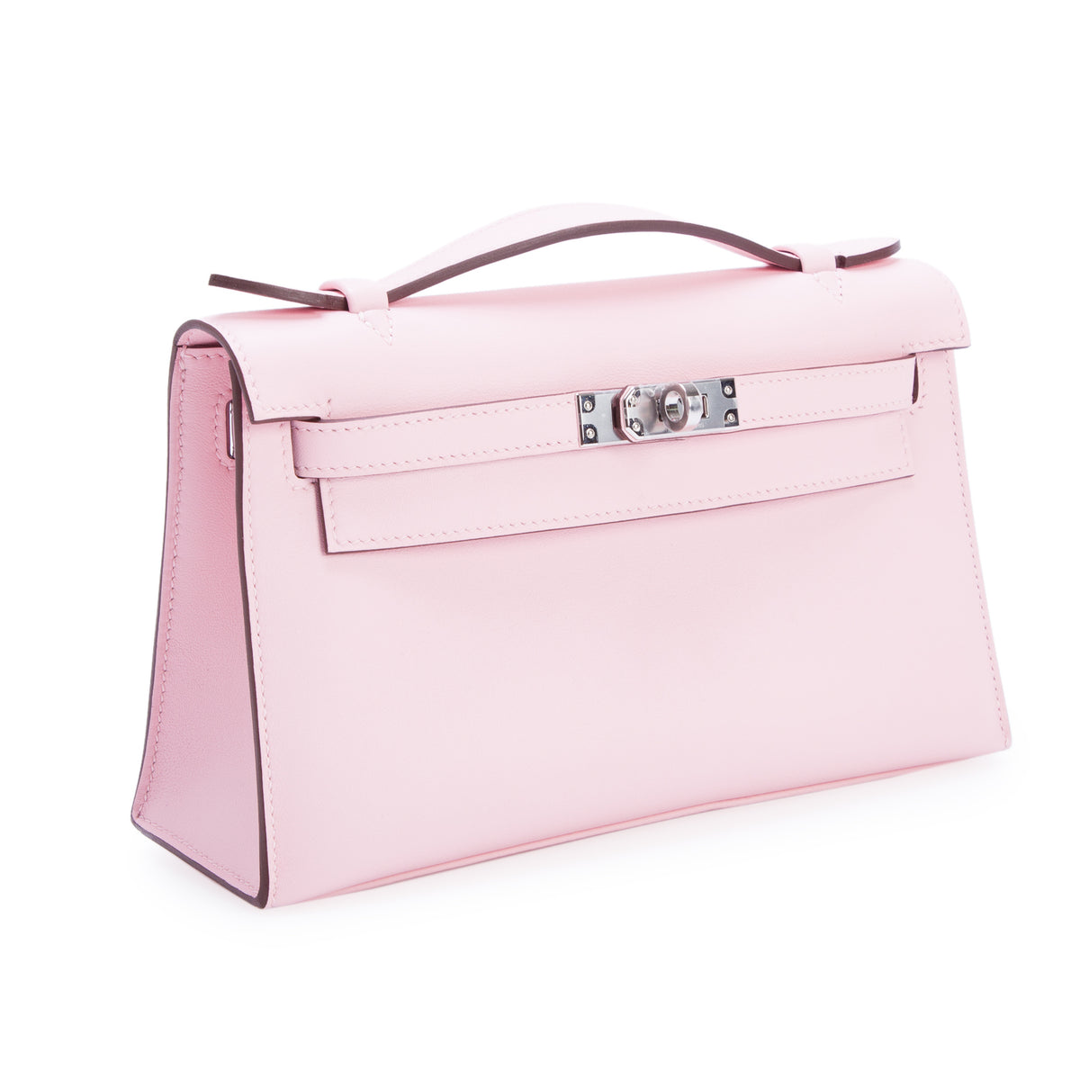 Hermes 2025 Rose Sakura Swift Leather Kelly Pochette Clutch w/ Box