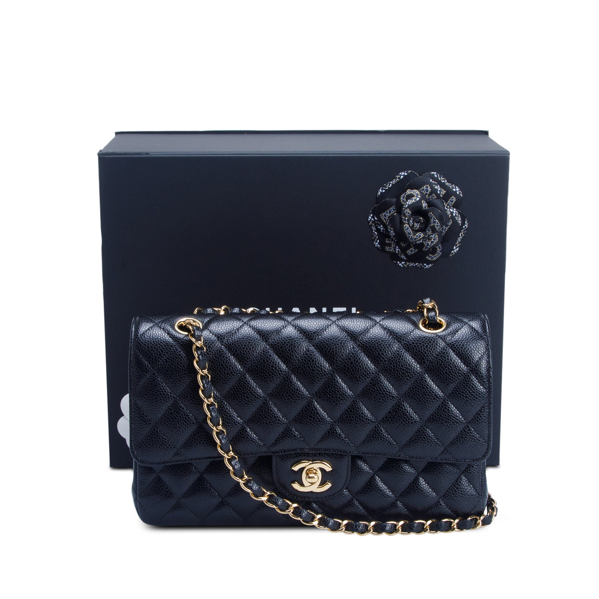 Chanel Black Caviar Quilted Medium Double Flap Bag w/ Box, Receipt & Authenticity Card
