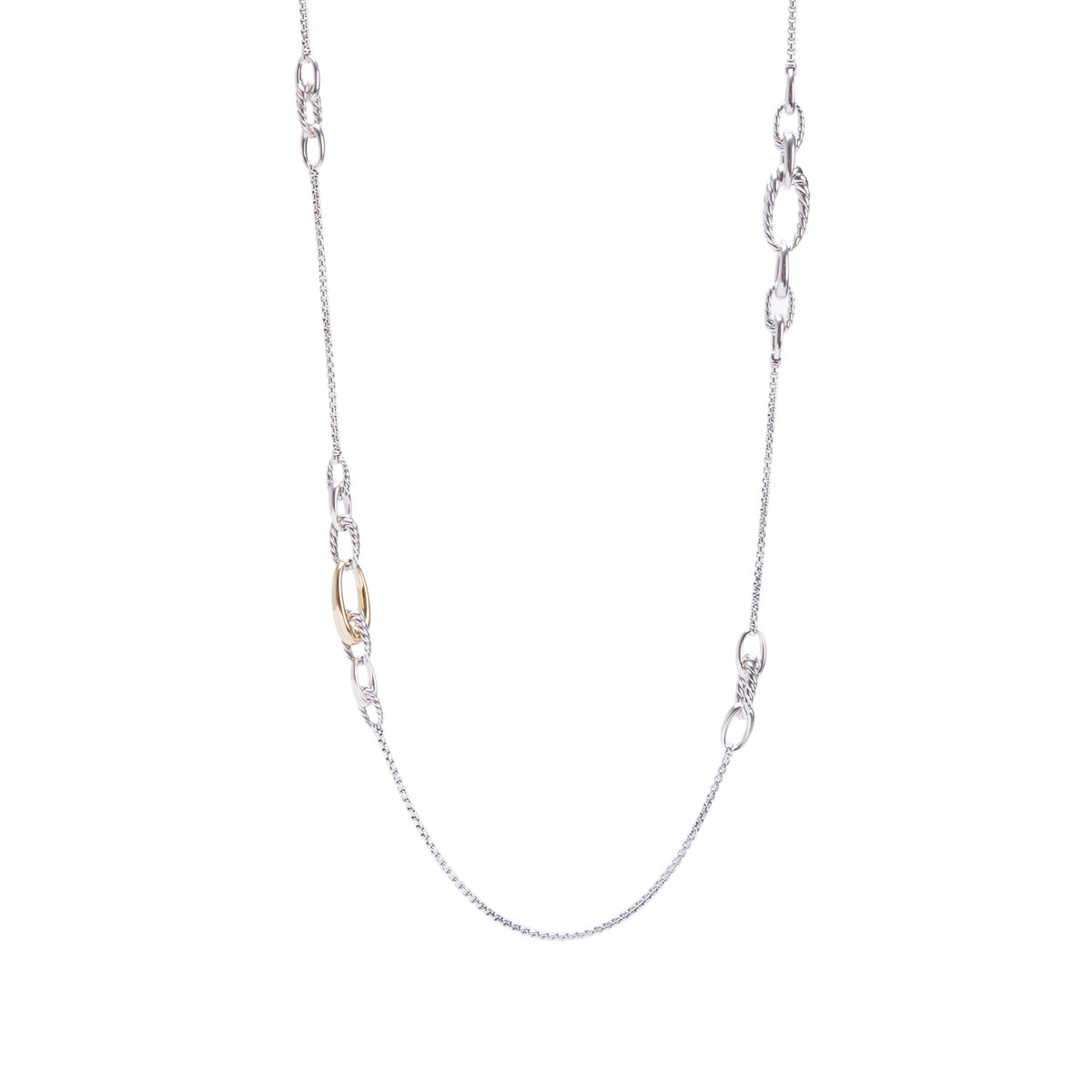 David Yurman Sterling Silver & 18k Yellow Gold Pure Form Graduated Link Chain Station Necklace w/ Box
