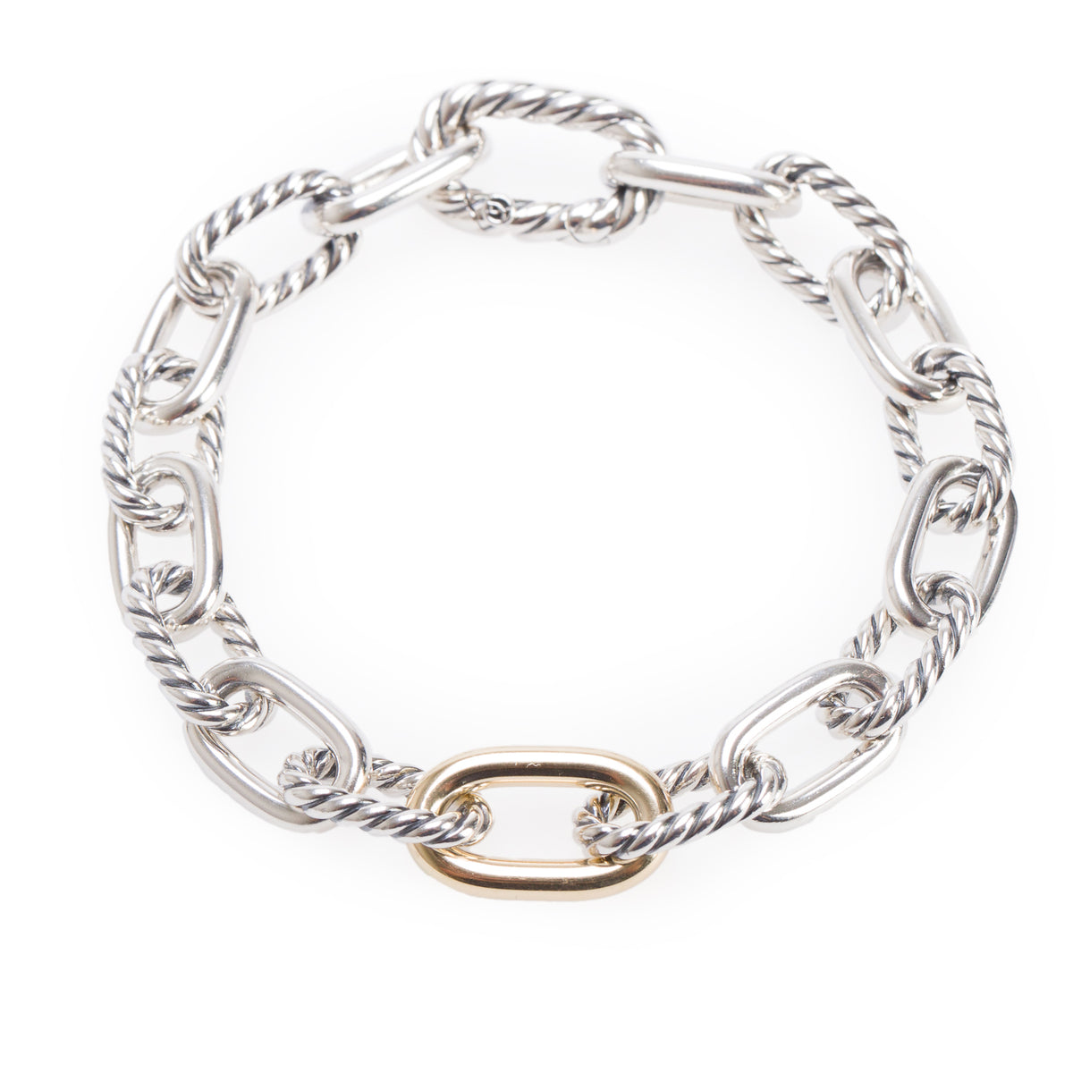 David Yurman Sterling Silver & 18k Yellow Gold Madison Chain Bracelet, 8.5 MM w/ Box