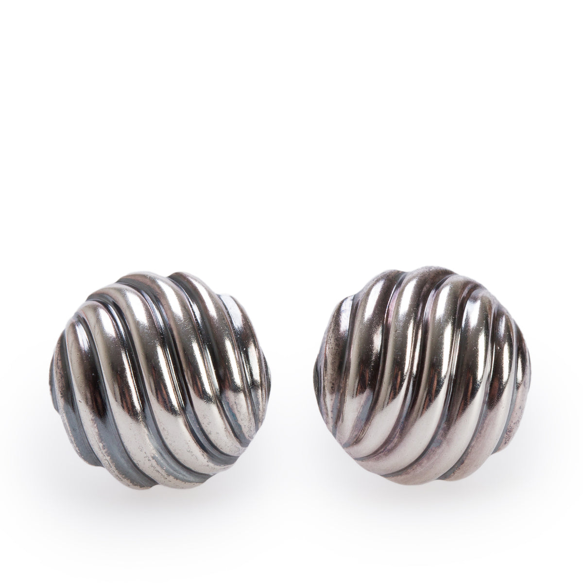 David Yurman Sterling Silver & 14k Yellow Gold Sculpted Cable Stud Earrings, 14 mm w/ Box