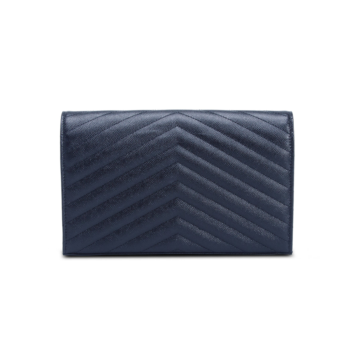 Saint Laurent 2023 Black Grain De Poudre Chevron Cassandre Envelope Chain Wallet