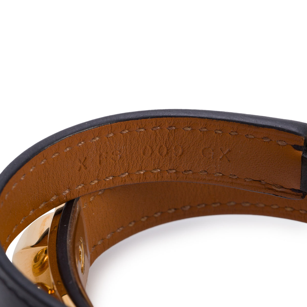 Hermes Gold Plated Rivale Double Tour Noir Leather Bracelet, Size M w/ Box
