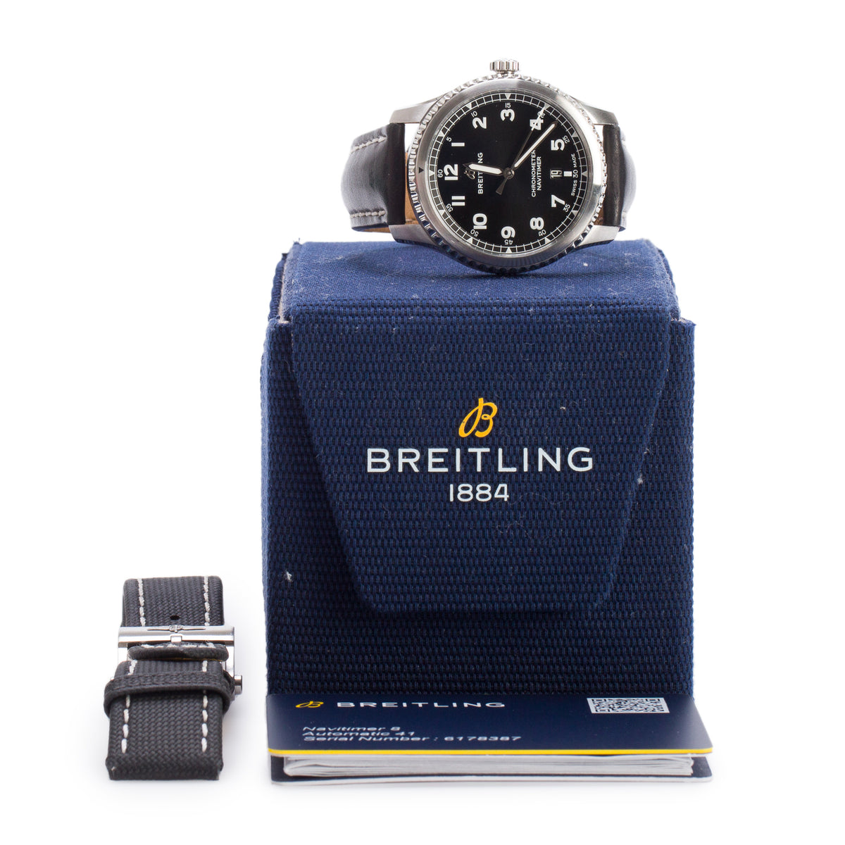 Breitling Stainless Steel Navitimer 8 41 MM Automatic Watch Black Dial A17314 w/ Box, Extra Straps & Papers