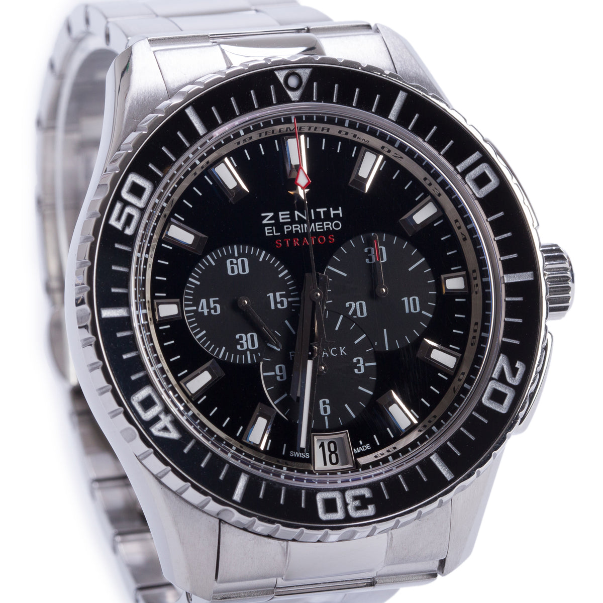 Zenith Stainless Steel El Primero Stratos Flyback 45 MM Chronograph Automatic Watch Black Dial w/ Box
