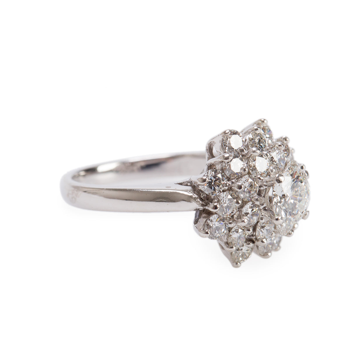 18k White Gold 2.01 tcw. Cluster Diamond Ring, Size 5.75