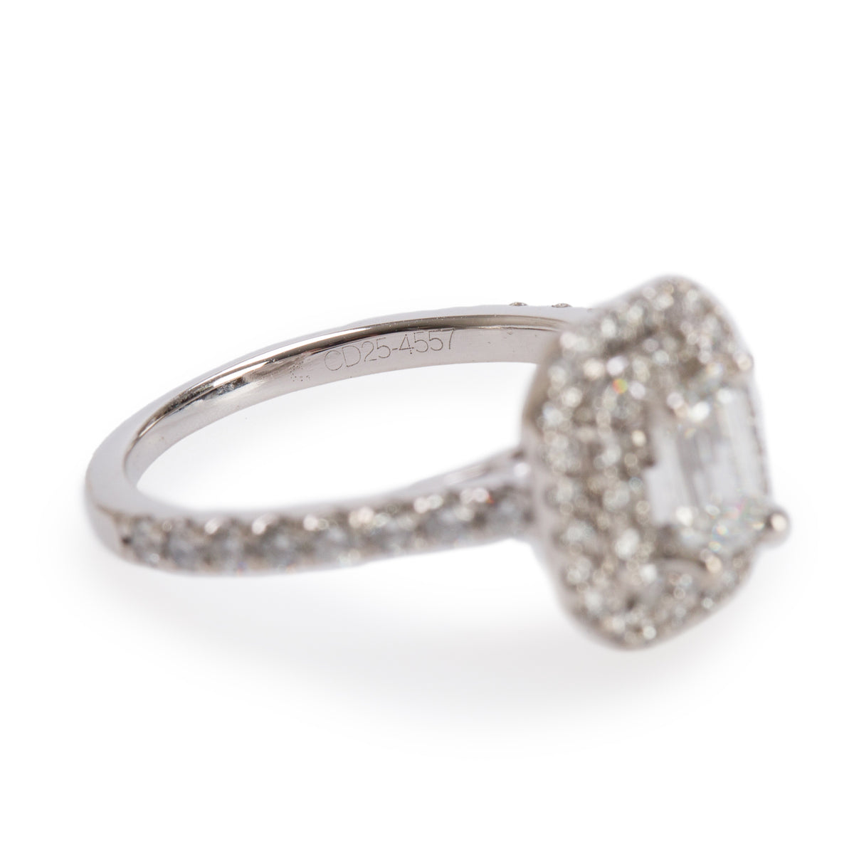 14k White Gold 0.51 ct. Emerald Cut Diamond Engagement Ring, Size 4
