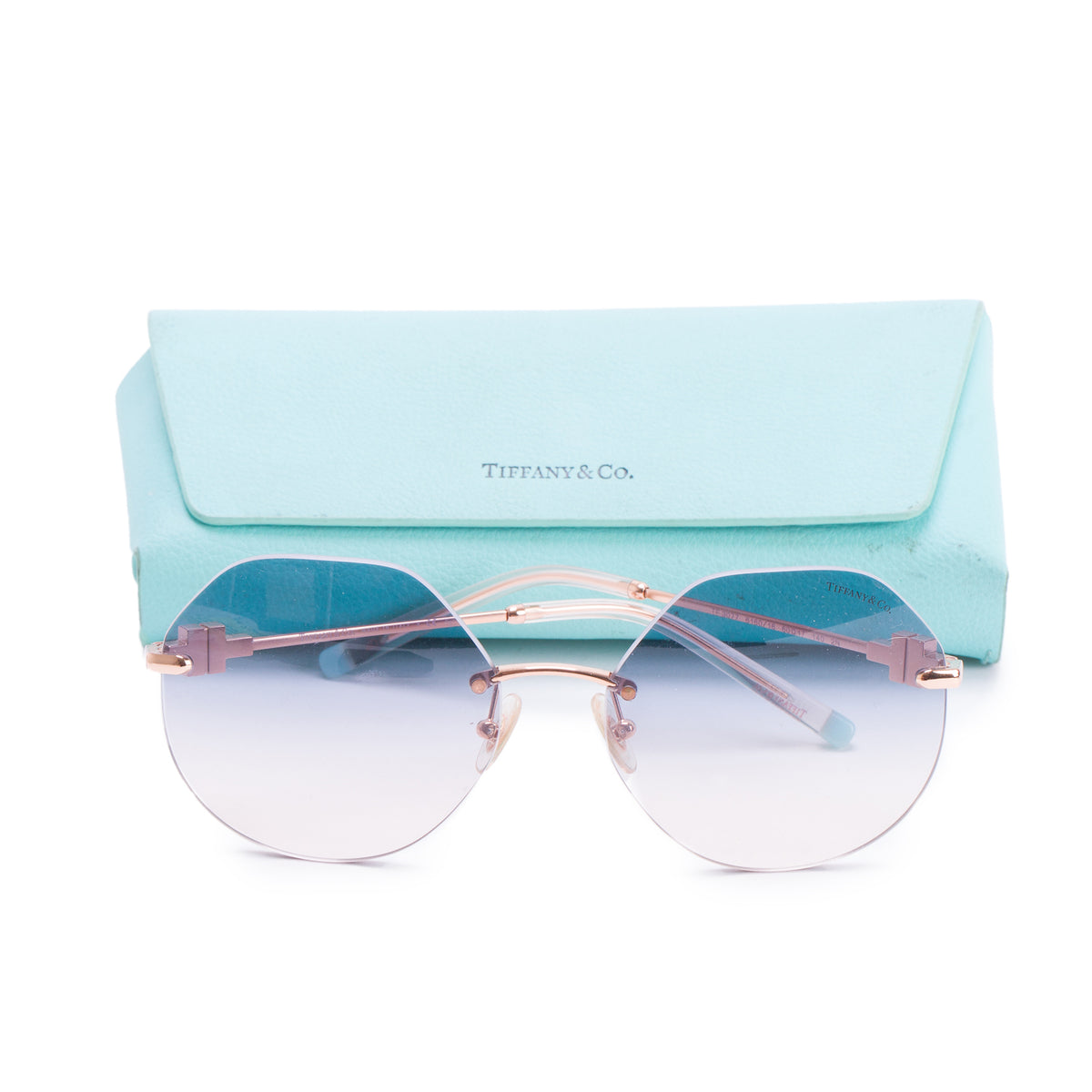 Tiffany & Co. TF 3077 Rose Gold Tone Metal Mother of Pearl T Rimless Sunglasses w/ Case