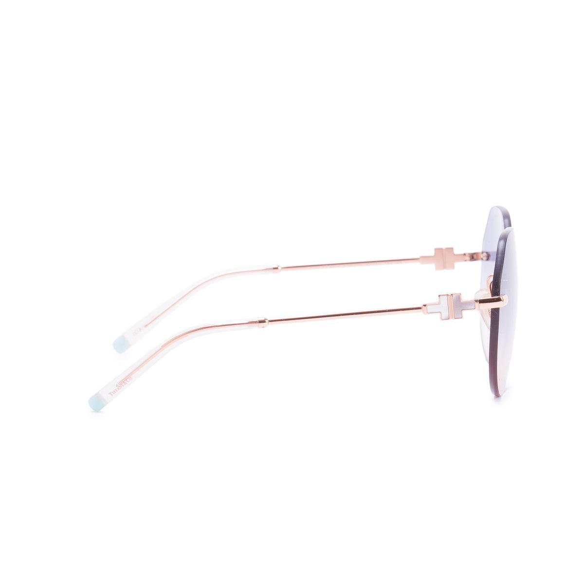 Tiffany & Co. TF 3077 Rose Gold Tone Metal Mother of Pearl T Rimless Sunglasses w/ Case