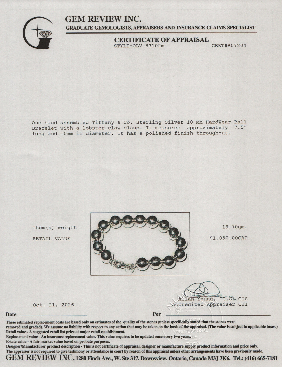 Tiffany & Co. Sterling Silver 10 MM HardWear Ball Bracelet