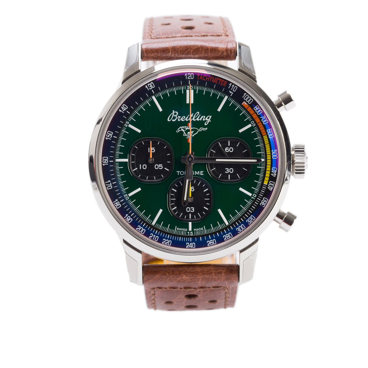 Breitling Stainless Steel Top Time Ford Mustang 42 MM Automatic Watch Green Dial A25310 w/ Box