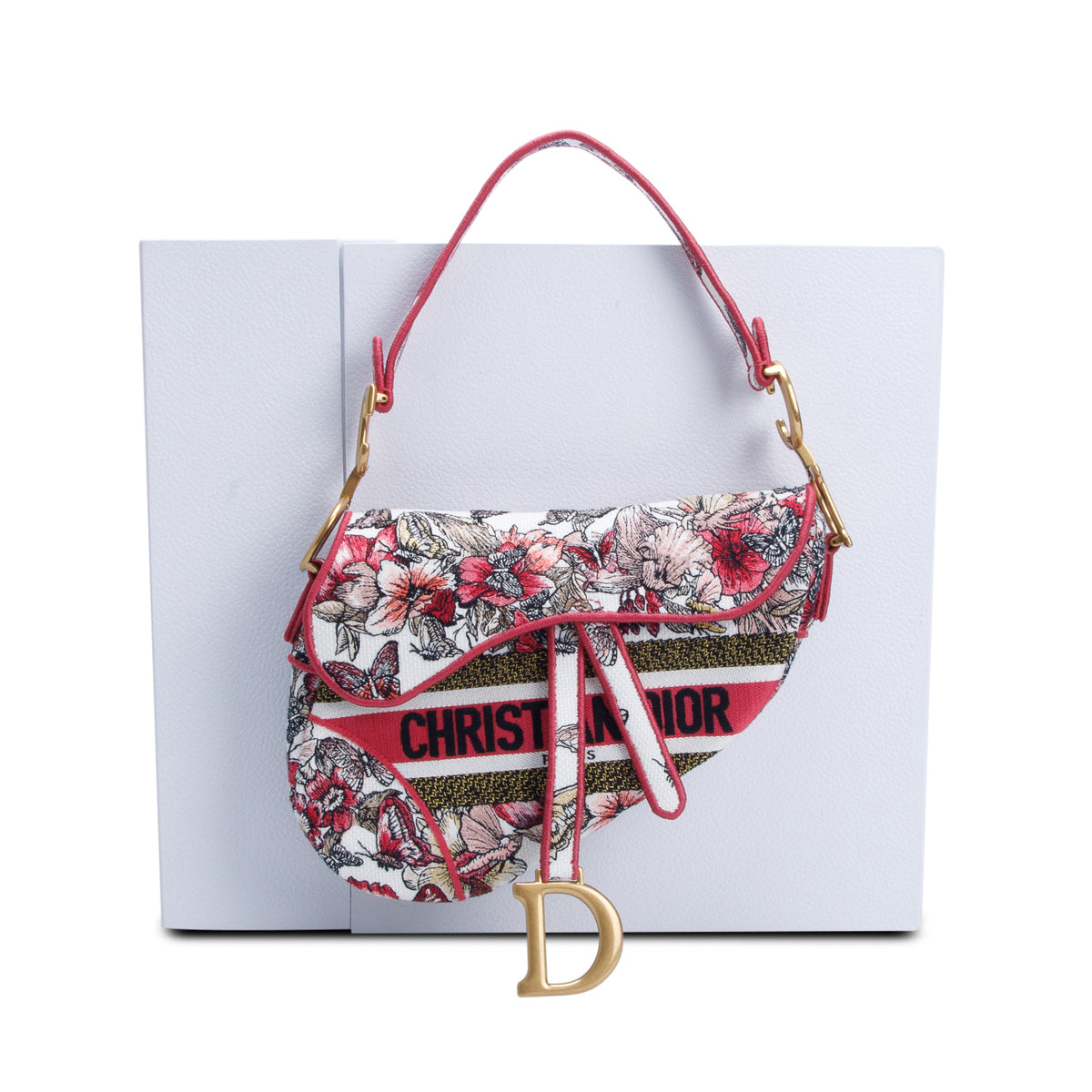Christian Dior 2021 Multicolor Canvas Embroidered Saddle Bag w/ Box & Authenticity Card