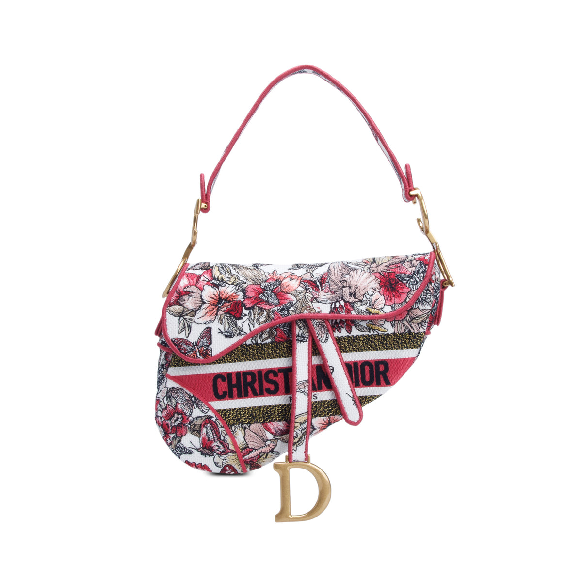 Christian Dior 2021 Multicolor Canvas Embroidered Saddle Bag w/ Box & Authenticity Card