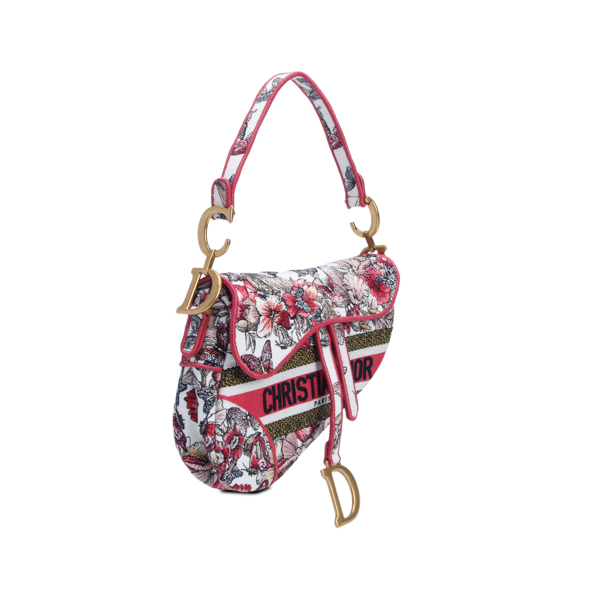 Christian Dior 2021 Multicolor Canvas Embroidered Saddle Bag w/ Box & Authenticity Card