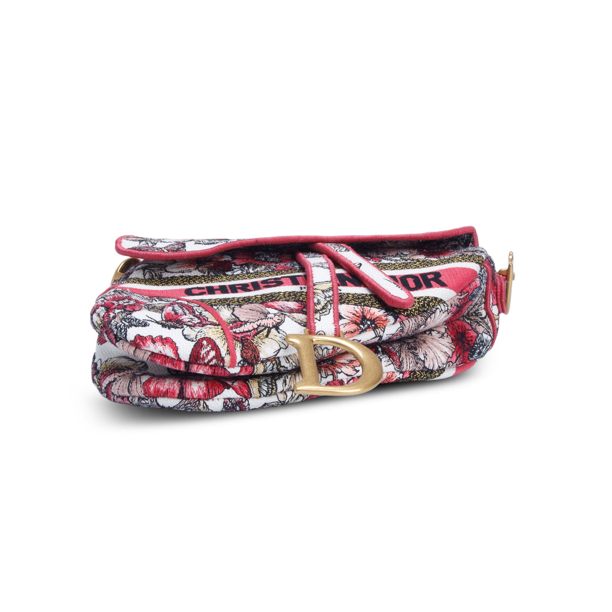 Christian Dior 2021 Multicolor Canvas Embroidered Saddle Bag w/ Box & Authenticity Card
