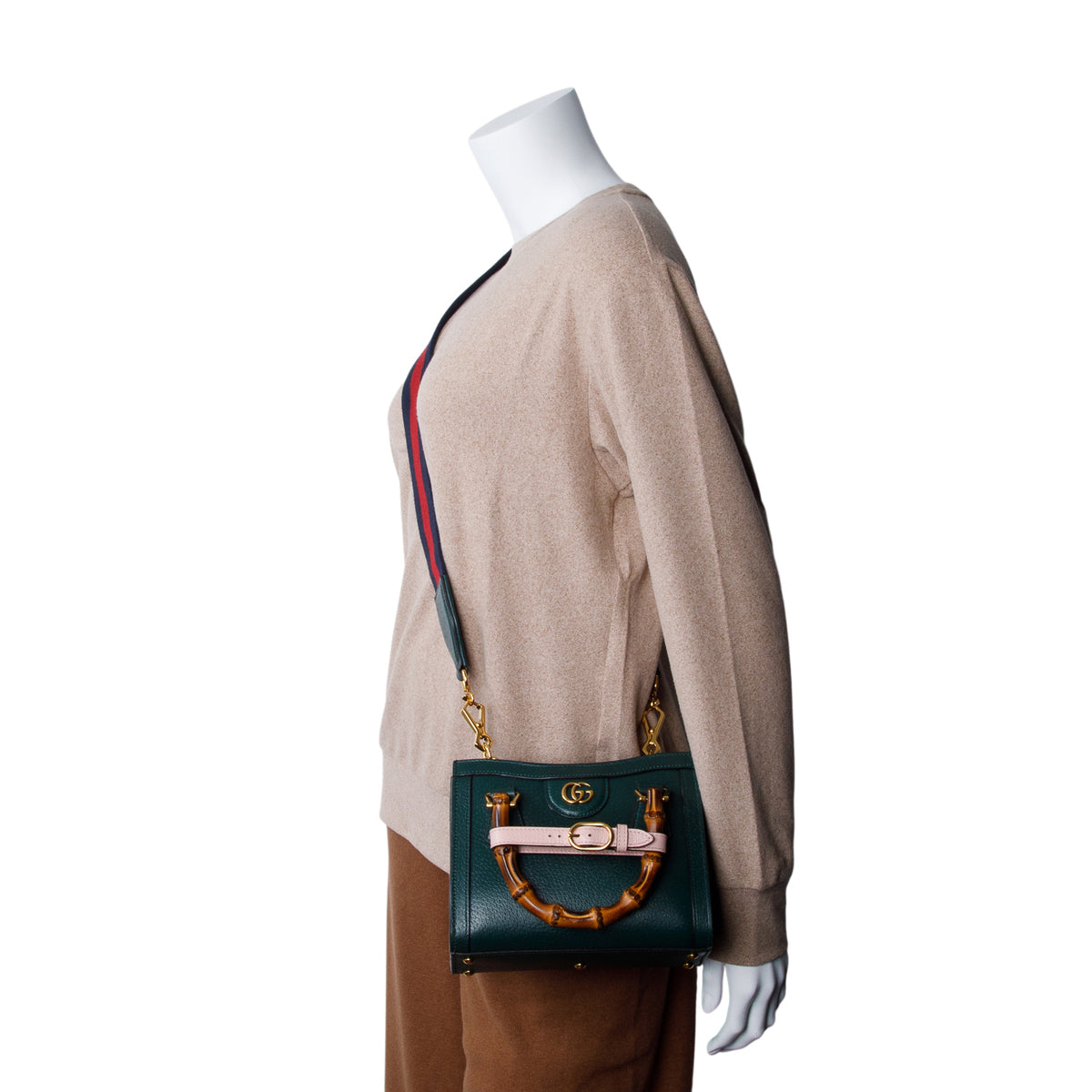 Gucci Green Calfskin Leather Diana Mini Tote Bag w/ Strap