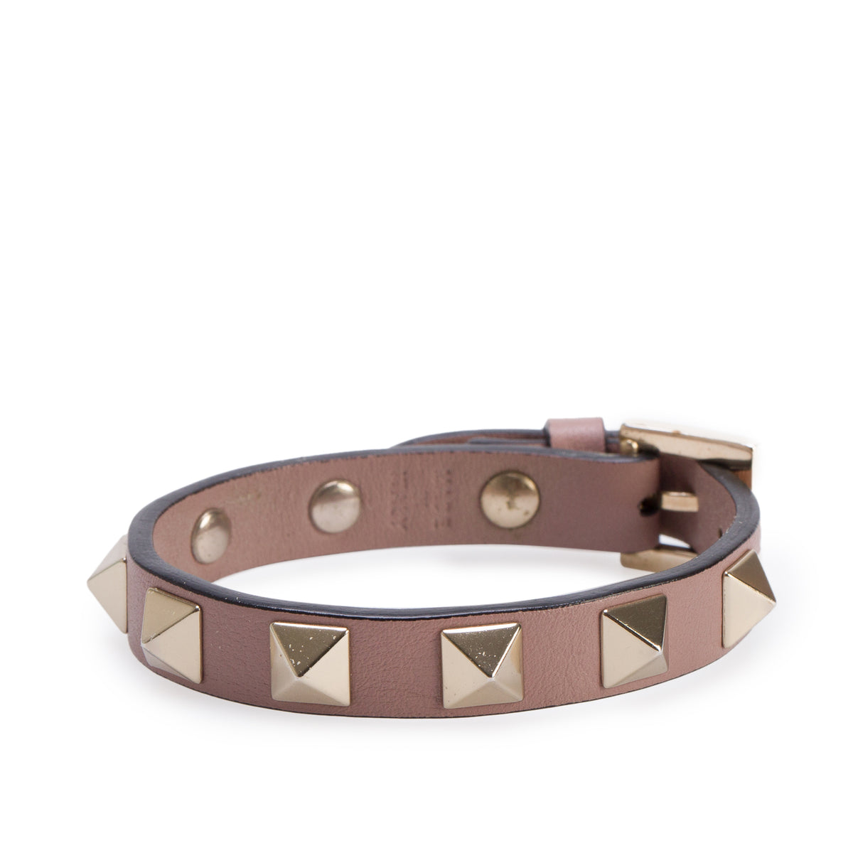 Valentino Gold Plated Beige Leather Rockstud Wrap Bracelet