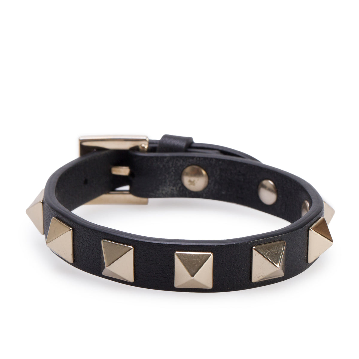 Valentino Gold Plated Black Leather Rockstud Wrap Bracelet