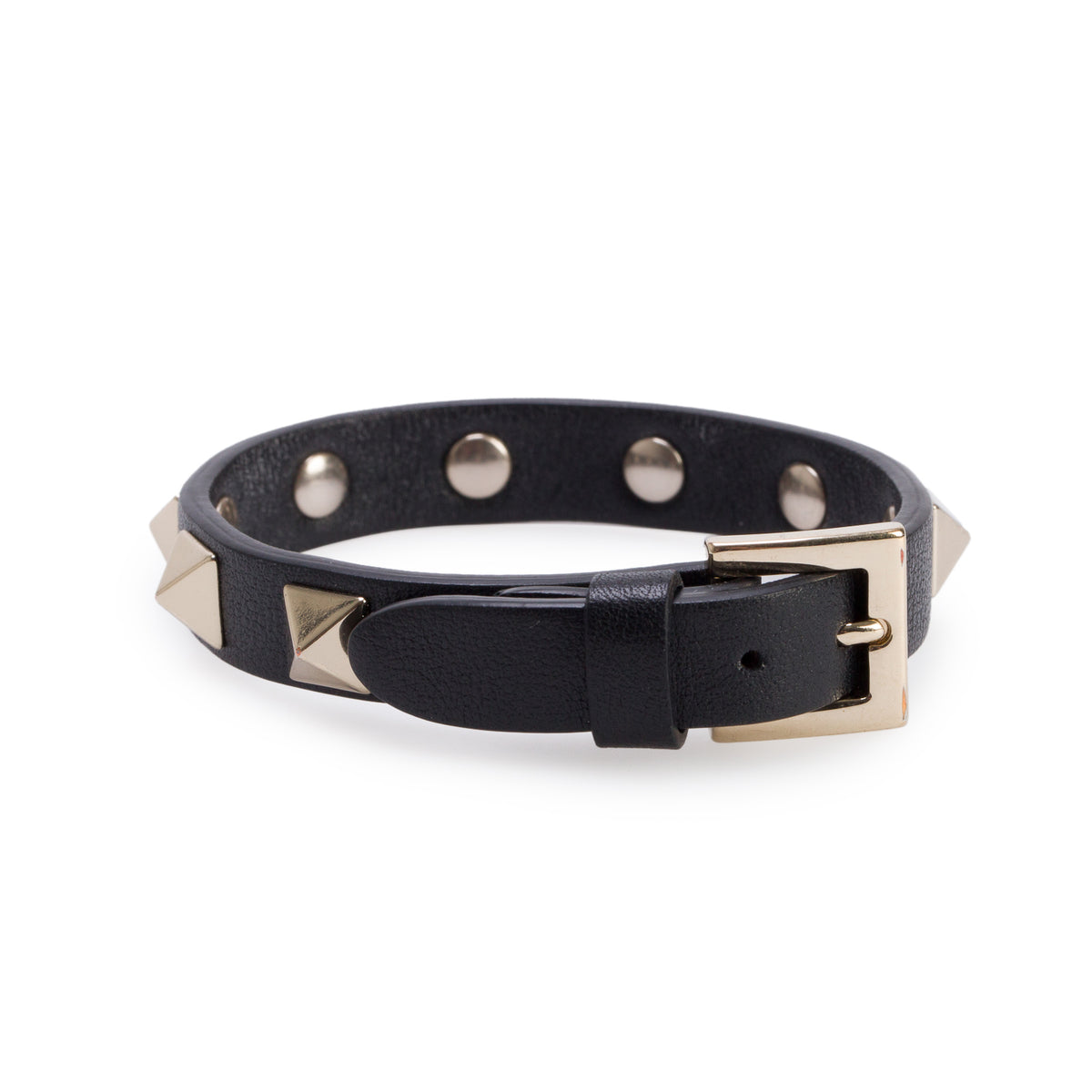 Valentino Gold Plated Black Leather Rockstud Wrap Bracelet