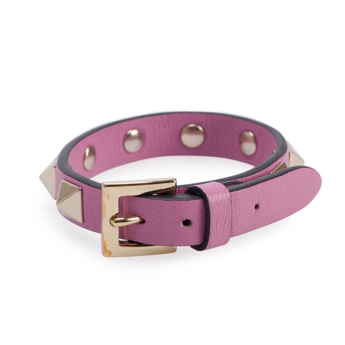 Valentino Gold Plated Pink Leather Rockstud Wrap Bracelet w/ Box