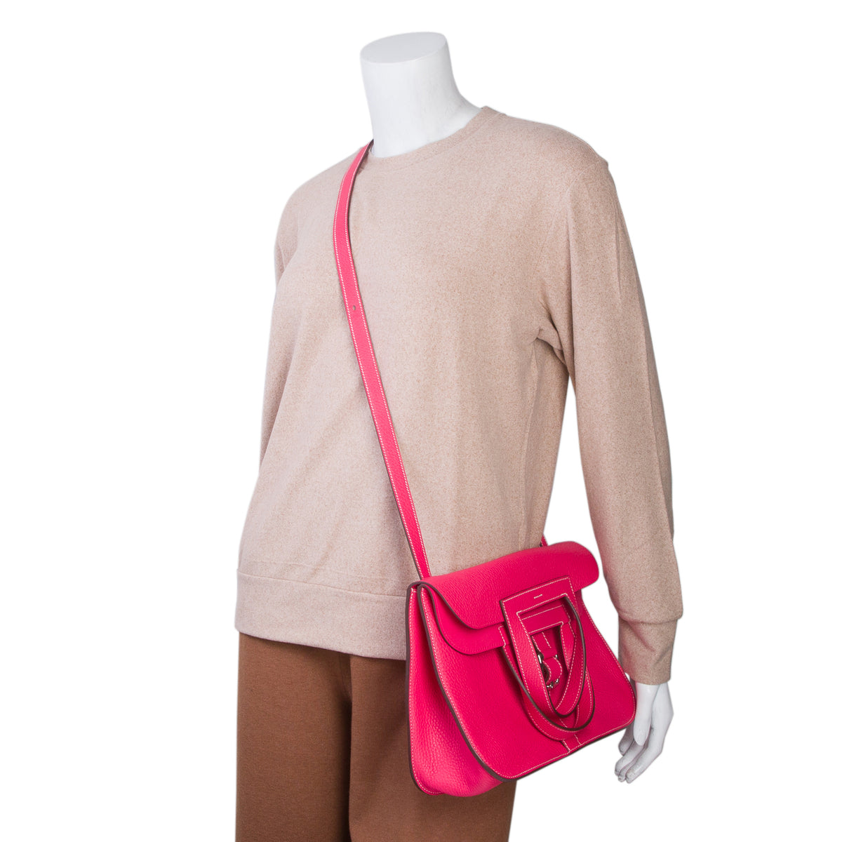 Hermes Rose Extreme Taurillon Clemence Sac Halzan 31 w/ Box, Strap & Receipt