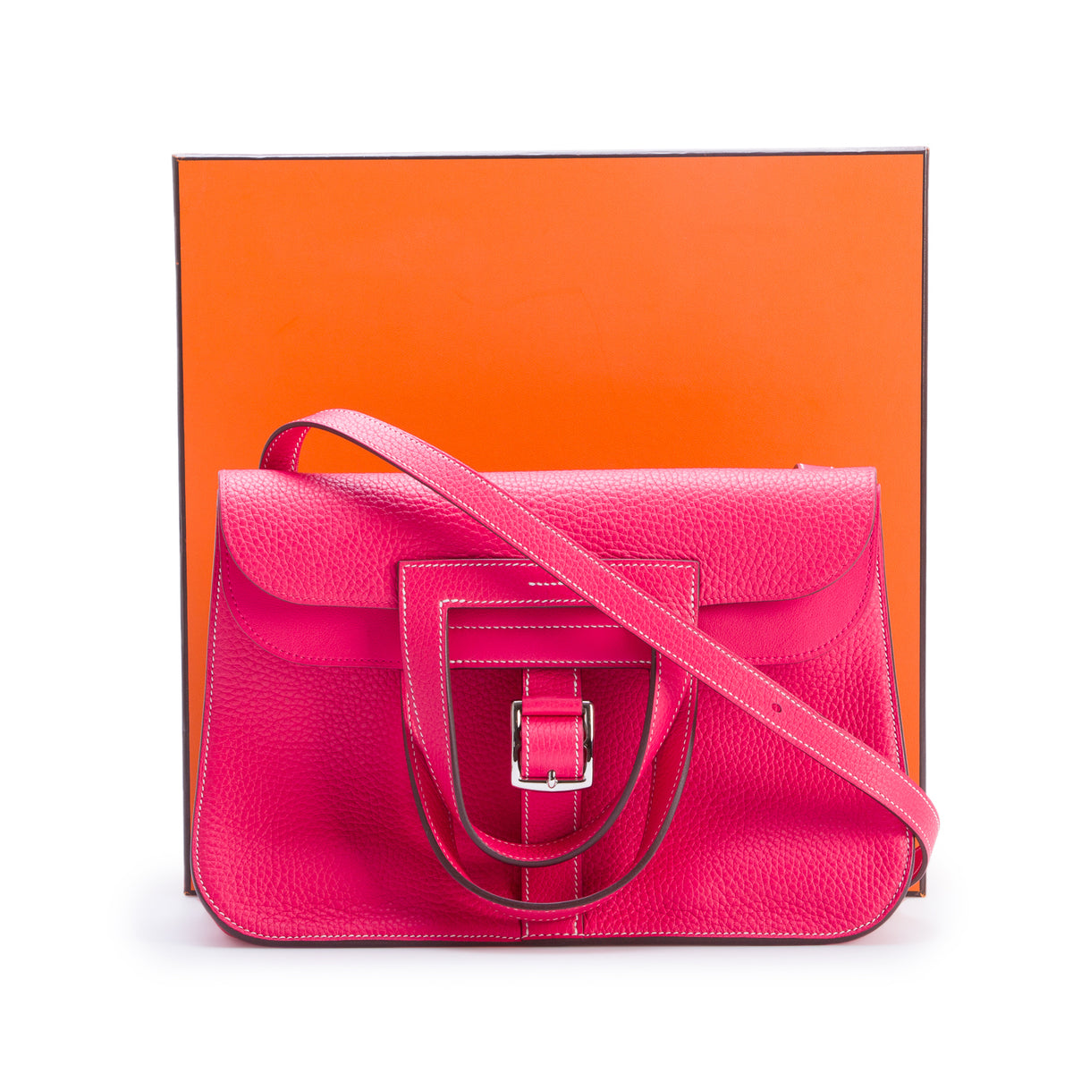 Hermes Rose Extreme Taurillon Clemence Sac Halzan 31 w/ Box, Strap & Receipt