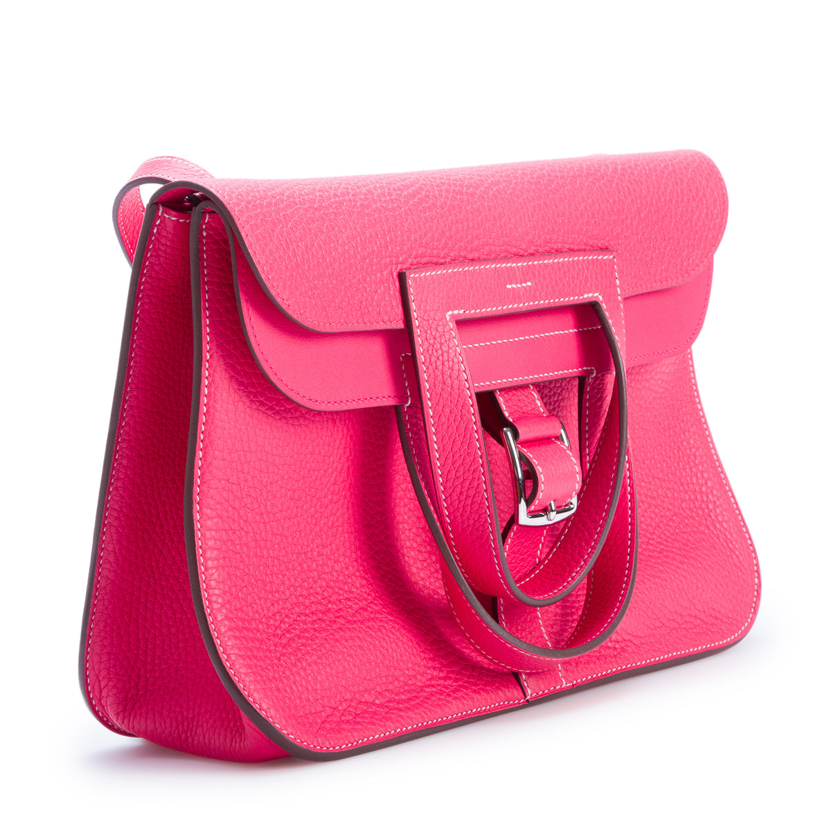 Hermes Rose Extreme Taurillon Clemence Sac Halzan 31 w/ Box, Strap & Receipt